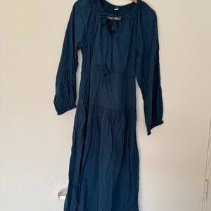 Old Navy Navy Blue Embroidered Long Sleeve Maxi Dress Size S Cotton Blend